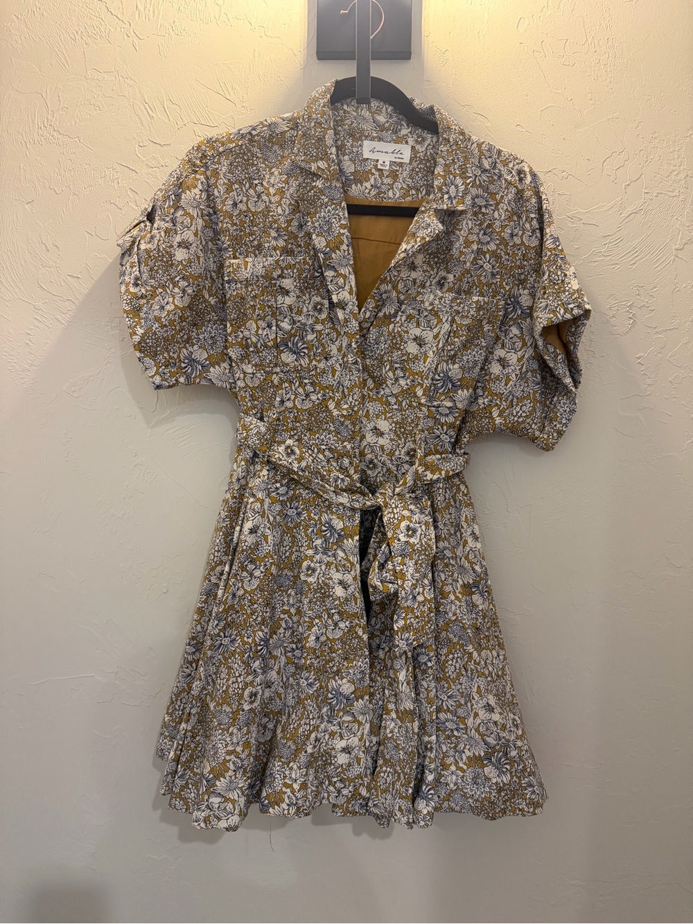 Amour Vert Mustard and White Floral Button-Front Dress
